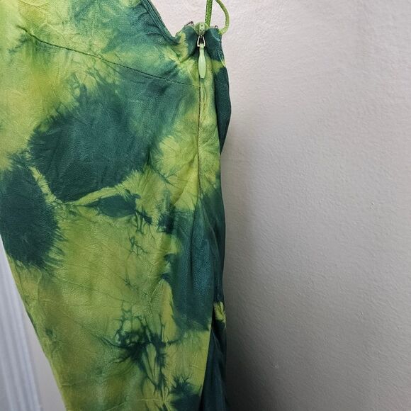 Assembly New York Tie Dye Satin Bias Strap Dress Citrus Size Medium - Picture 10 of 11